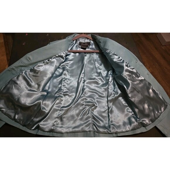 Vintage Terry Lewis Classic Luxuries Light Green Patterned Leather Blazer Jacket - Picture 6 of 6